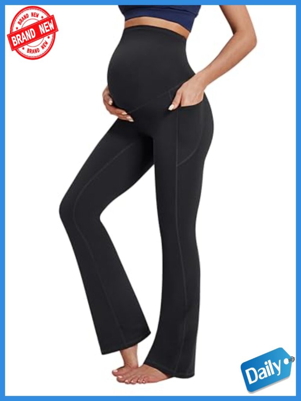 Fleece Lined Maternity Pants Women Over Belly Bootcut Leggings Warm Winter with